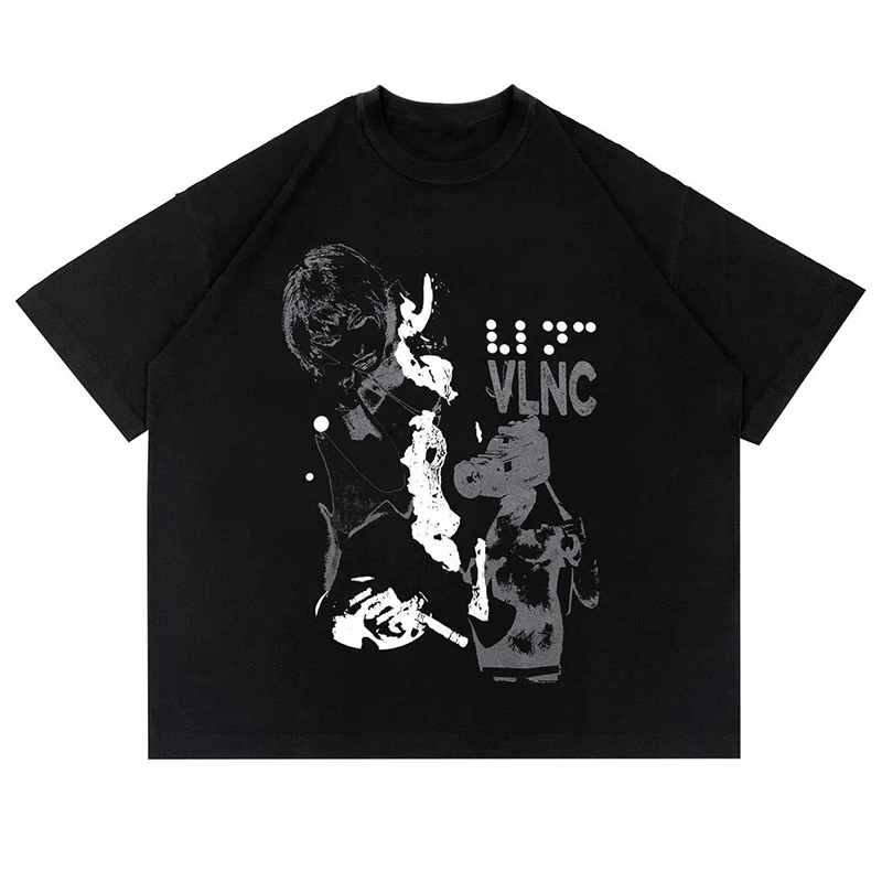 

Hip hop Summer gothic Harajuku Punk Loose Men Women T Shirt Casual Black grunge clothes Short Sleeve Graphics Print T-Shirt Y2K