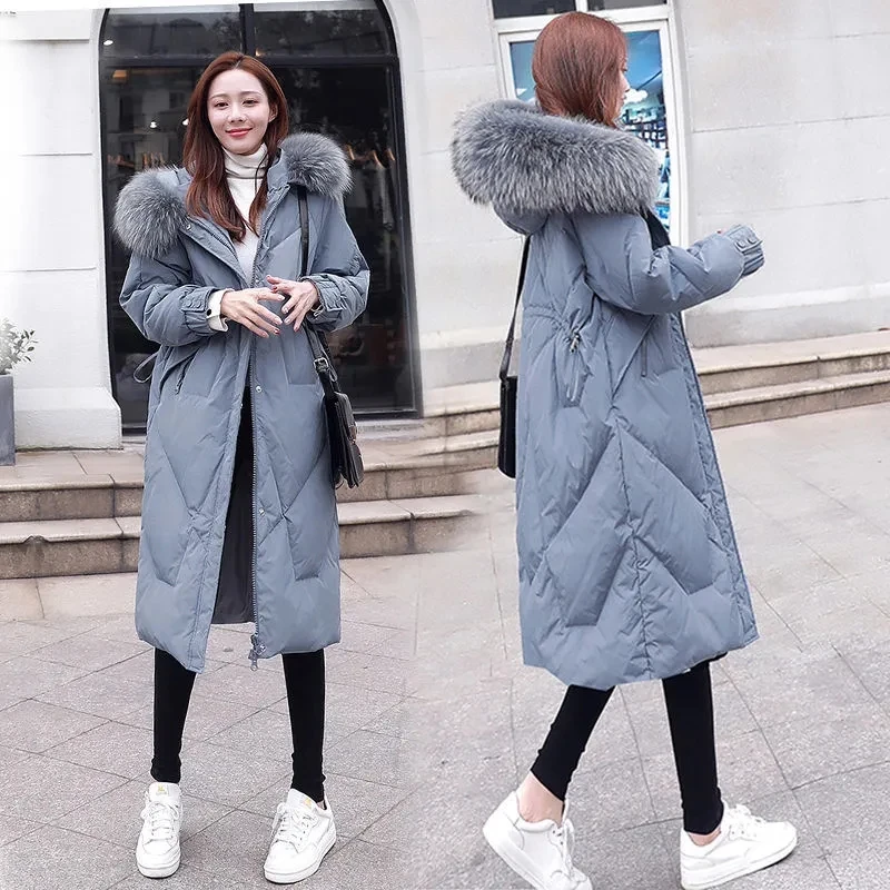 Down Cotton Jacket Women 2022 Winter New Korean Slim Fashion Casual Padded Coat Female Large Size Hooded Fur Collar Long Parkas