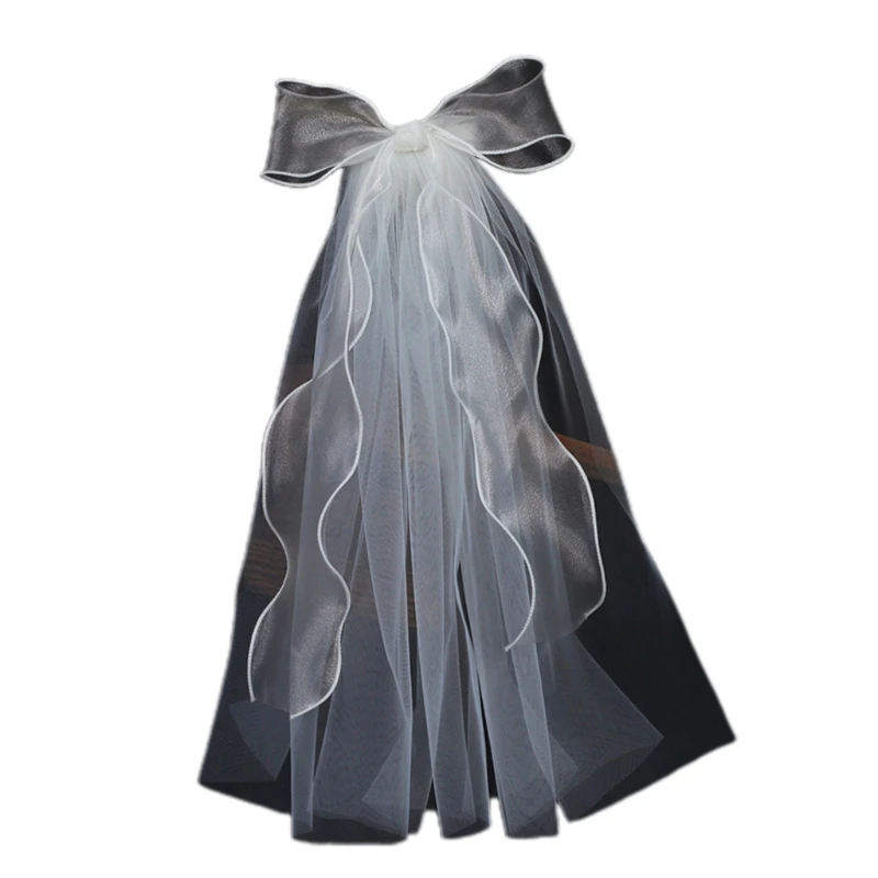 

Wedding Bridal Veil with Hair Clip Hair Accessories for Brides 1 Tier Short Tulle Length 15.8" Embellished with Bow