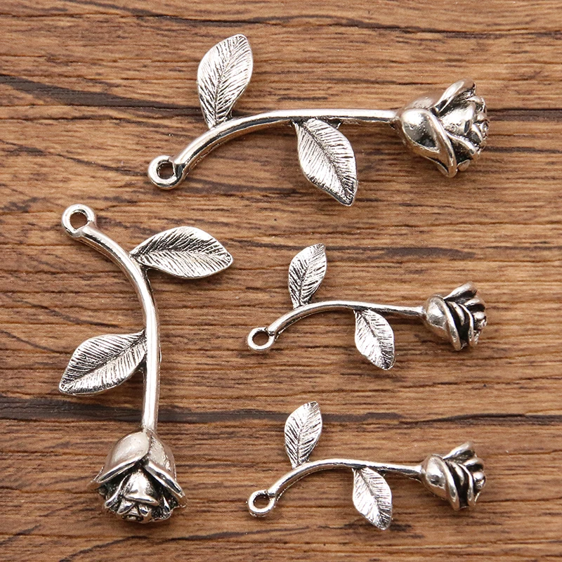 Подвеска в виде розы из металлического сплава, 10 шт., 2 размера