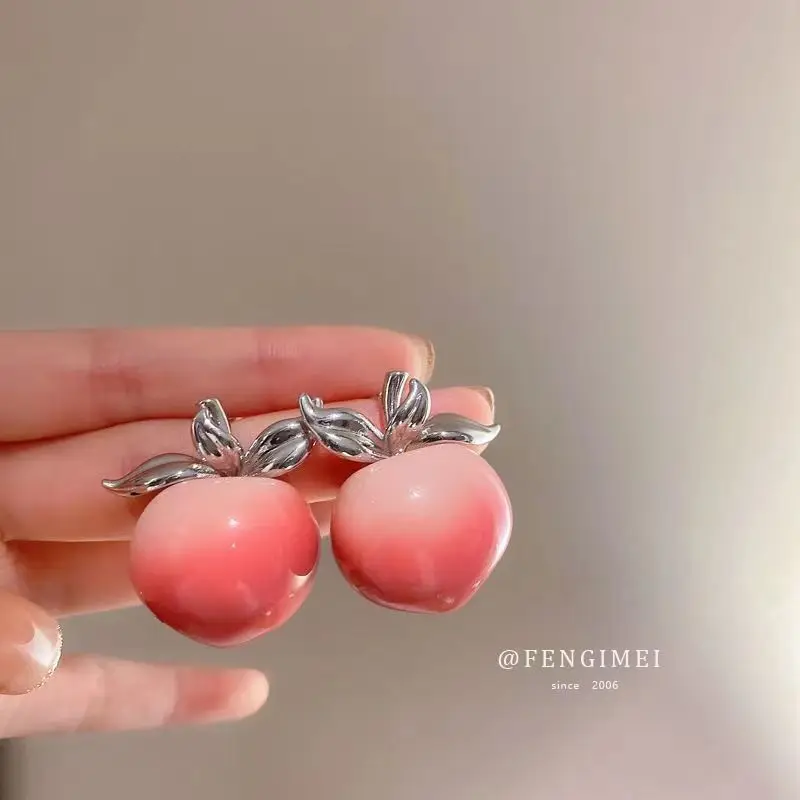 

Elegant Gradual Rose Flower Stud Earrings Asymmetric Peach Drop Earring for Women Girls Light Luxury Pink Jewelry Gifts Party