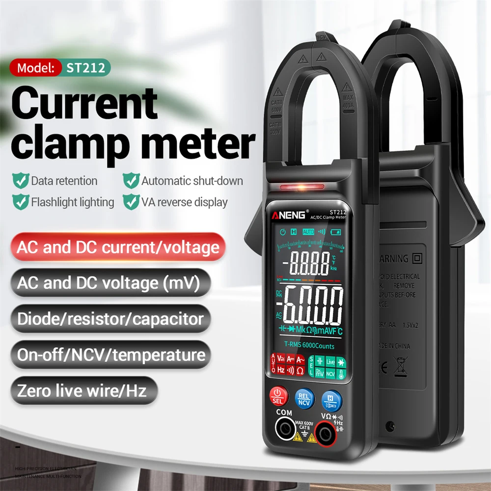 

ST211 ST212 Digital Clamp Meter 6000 Counts 400A Amp Multimeter Large Color Screen DC/AC Voltage Tester Car Hz NCV Ohm Meter