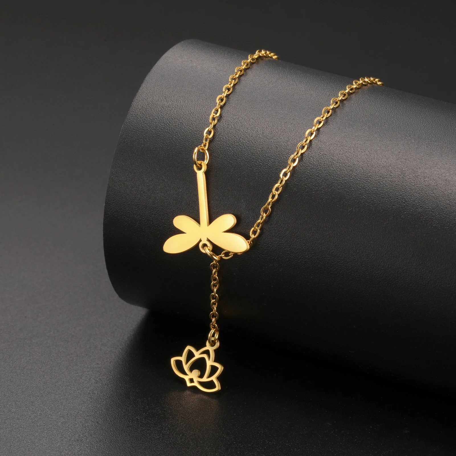 Teamer милая стрекоза с хрустальной подвеской ожерелье для женщин из нержавеющей