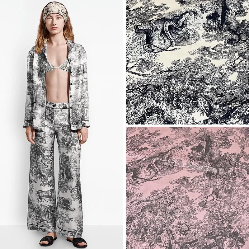 

Французский модный бренд классический лес животное тигр принт натуральный шелк саржевая ткань роскошная дизайнерская одежда для платья качественная ткань