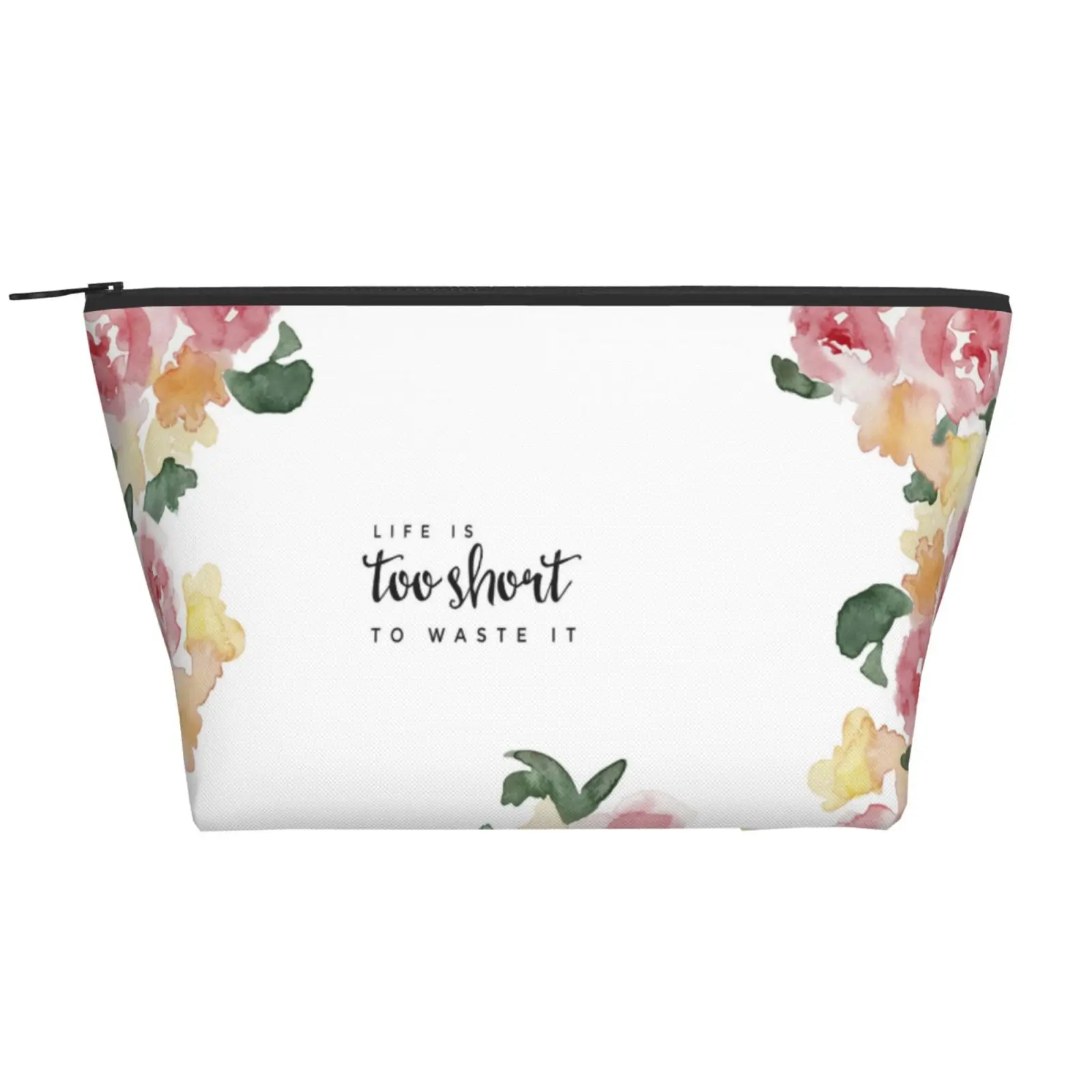 

Flowers Watercolor Trapezoid Daily Storage Bag Polyester Holiday Small Size with Zipper Smooth Soft Travel Ziplock Bag