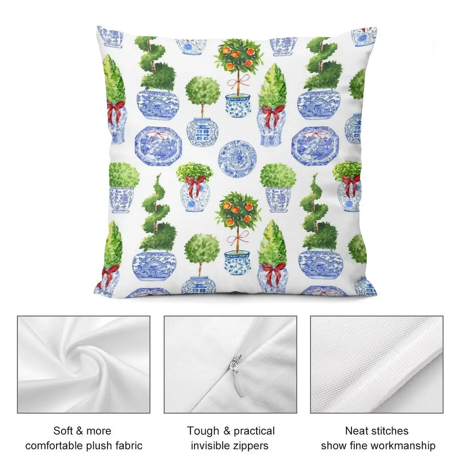 Праздничный топиар в стиле шинуазри сине-белая фарфоровая декоративная подушка