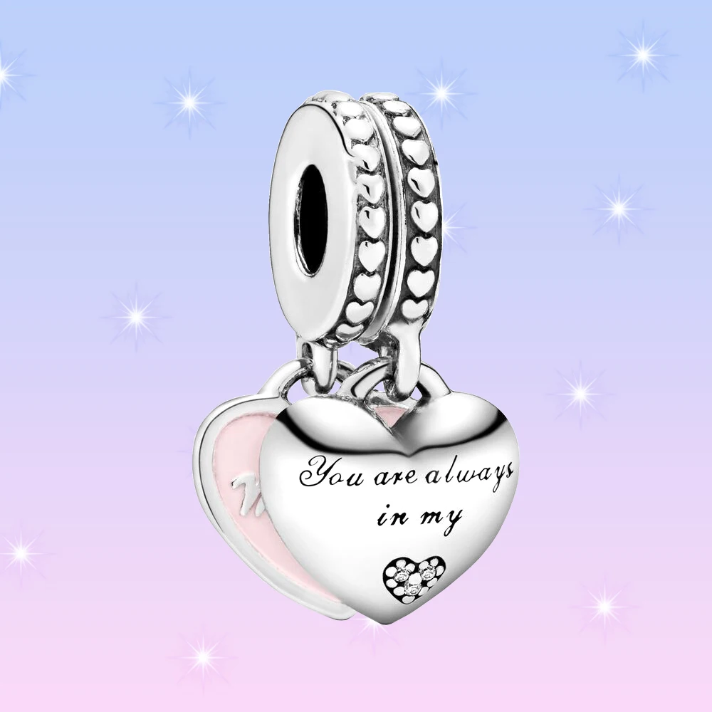 Pandora-Série Mère et Fille Hearts Dangle Charm, Family Chia Ship, Bracelet Mode Femme, DIY Executive, 925
