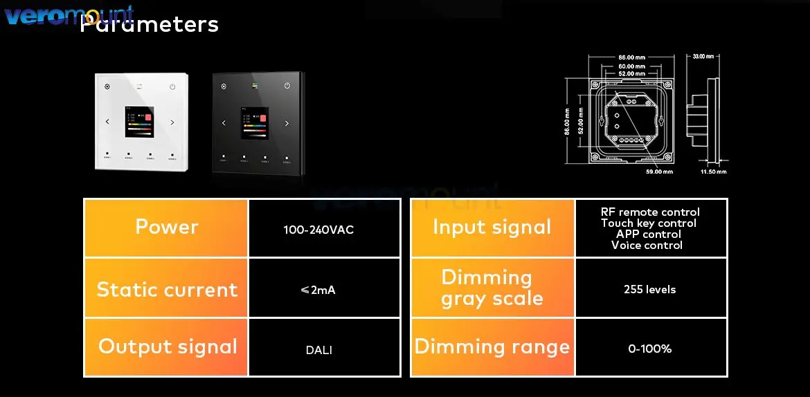 Skydance TPS-D-WT 100-240 В переменного тока Wi-Fi и RF настенная сенсорная панель DALI управление