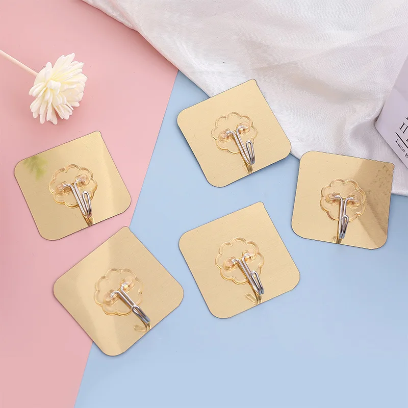 

Hot Spot Wire Drawing Gold Hook Magic Adhesive Nail Free Bathroom Kitchen Strong Coat and Hat Adhesive Wall Suction Hooks