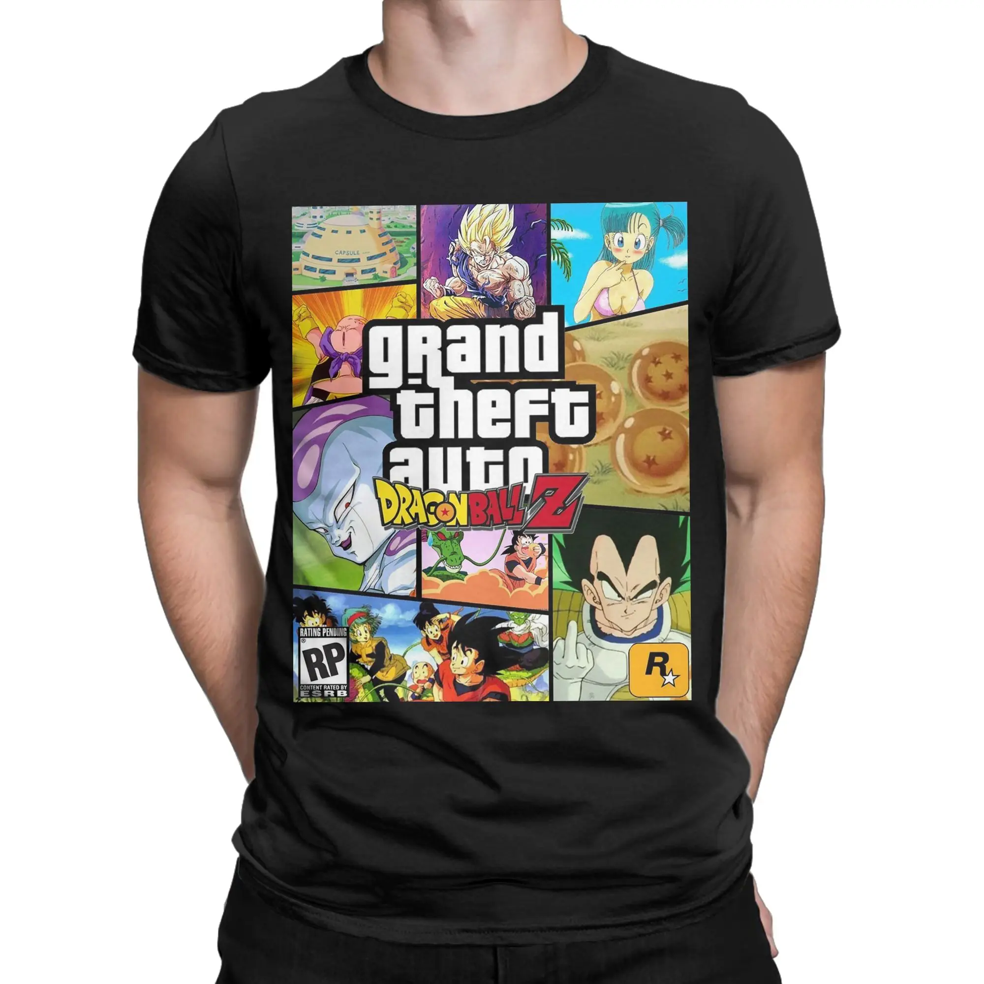 Фото Модные футболки Grand Theft D-Dragon Ball Z, мужские футболки с круглым воротником, 100% хлопок, футболка с короткими рукавами, топы с графическим принтом №1
