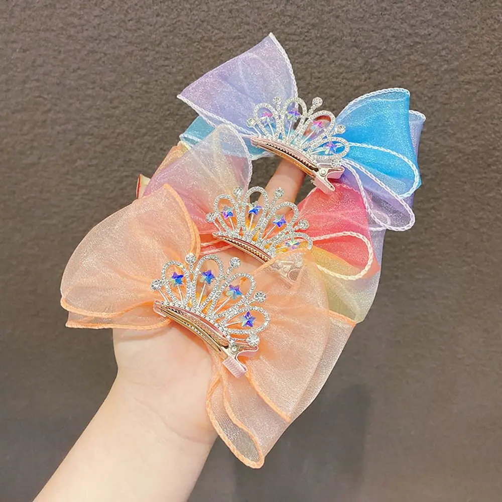 

Chiffon Rhinestone Women Fashion Design Cloth Children Hair Accessories Korean Style Hair Wear Crown Bow Hair Clip