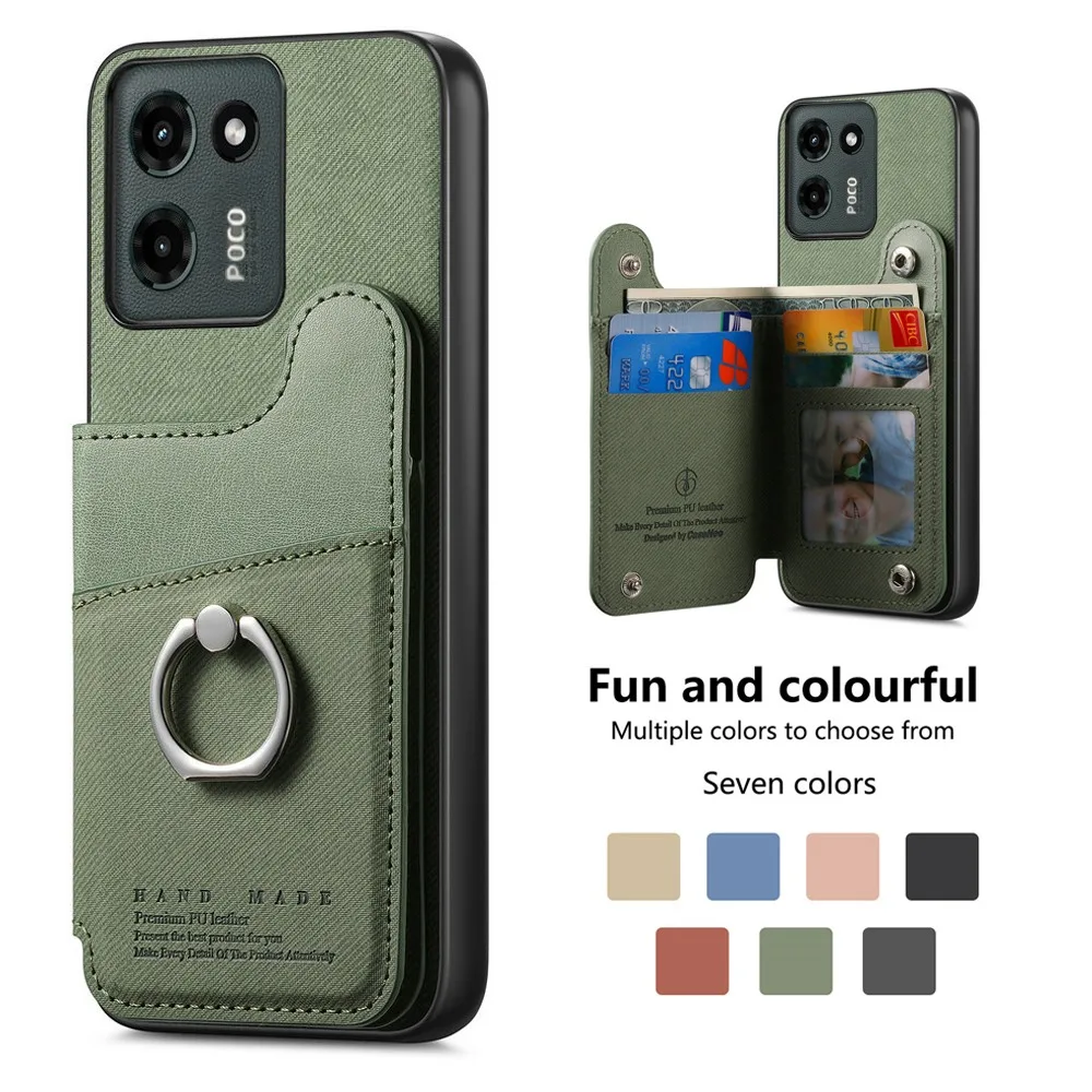 Фото Для Poco F7 M7 Pro 5G 2025 Роскошный кожаный чехол с кольцом для RFID-карты Задняя панель Xiaomi Poco X7 Pro Чехол Mi Poco F7 X 7 M 7 Cover №1