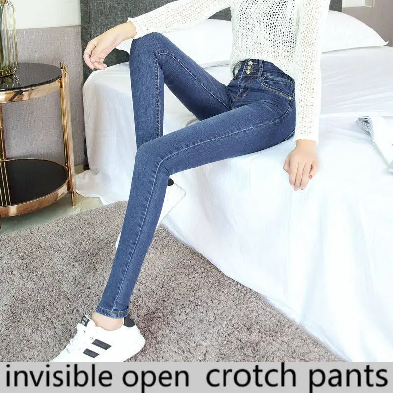 

Open-Crotch Pants 2021 Autumn and Winter Fleece Padded Jeans Invisible Zipper Couple Dating Nightclub Sprinkler Office Field