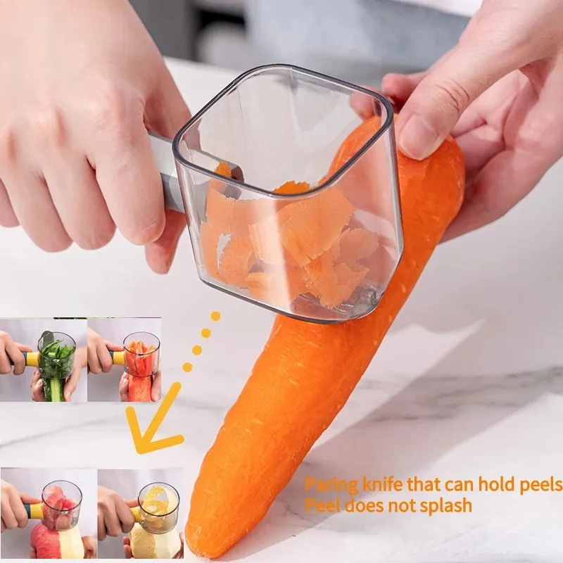 

Fruit and Vegetable Peeler Stainless Steel Blade with Plastic Peel Storage Box Potato Peeler Grater Kitchen Tool Accessories