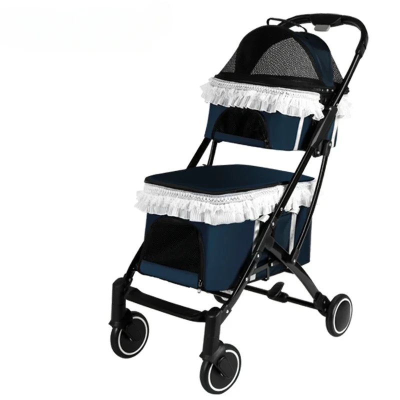 Двухуровневая тележка для домашних животных съемная корзина складная собак