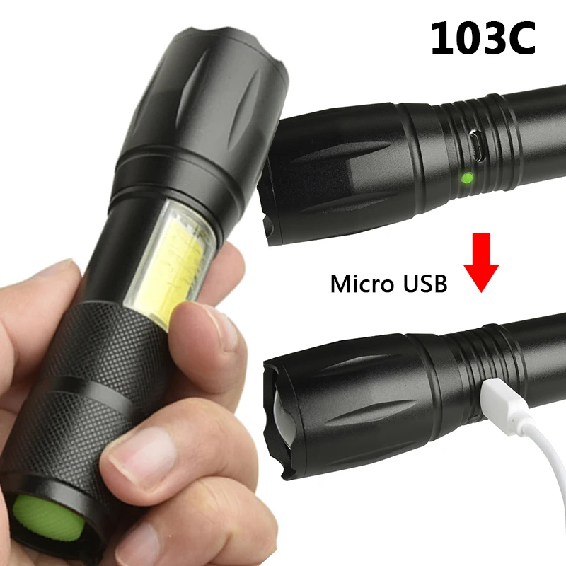 Светодиодный фонарик XM-L T6 COB с аккумулятором 18650 алюминиевый фонарь зумом 4 режима