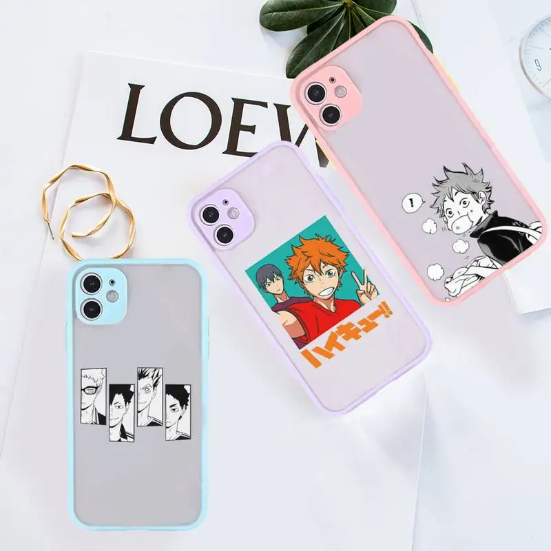 

haikyuu Phone Case For iPhone 13 12 11 Mini Pro XR XS Max 7 8 Plus X Matte transparent Purple Back Cover
