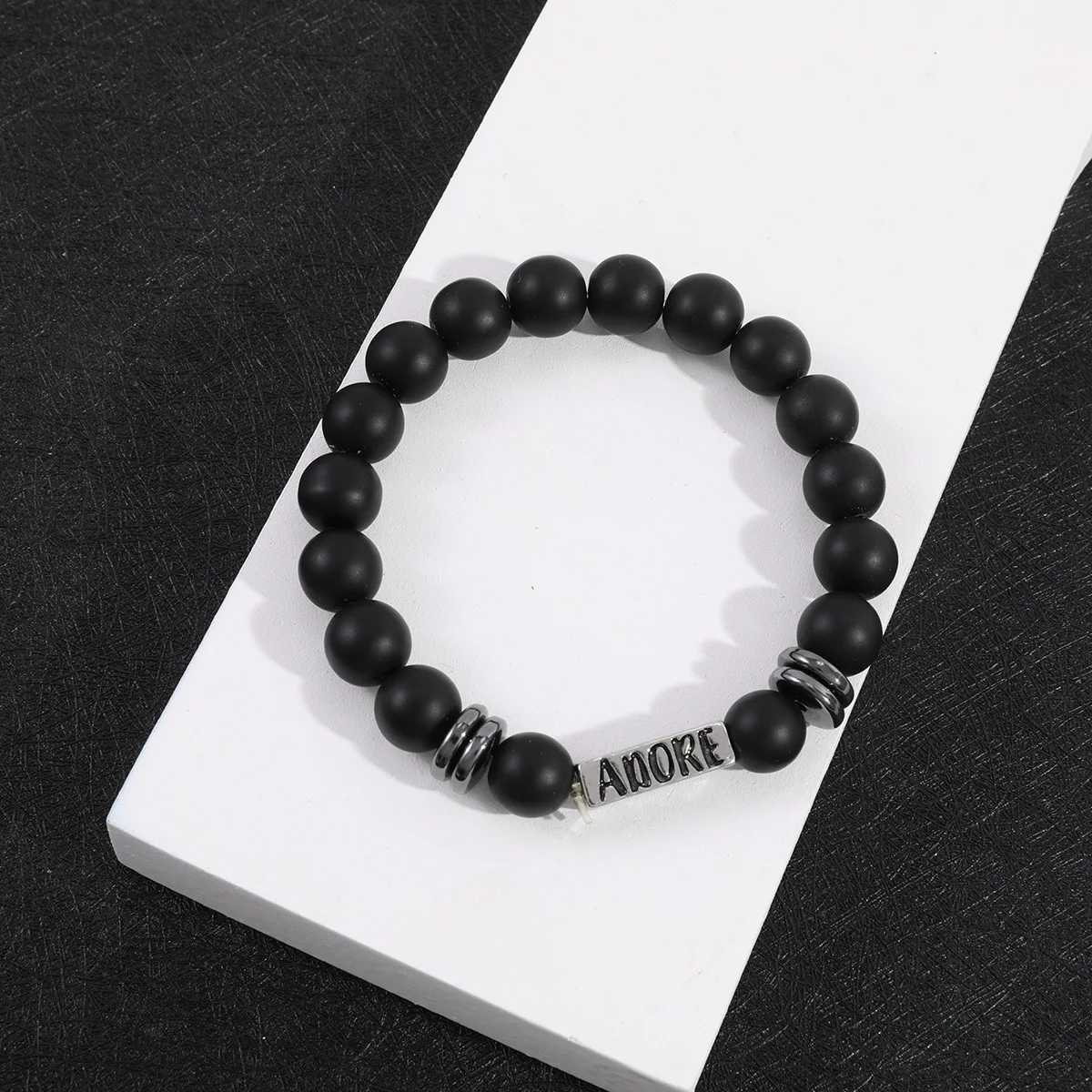 

Men's Abrasive Bead Bracelet Cross-Border Simple Alloy Square Alphabet Beads Creative Hand Strings