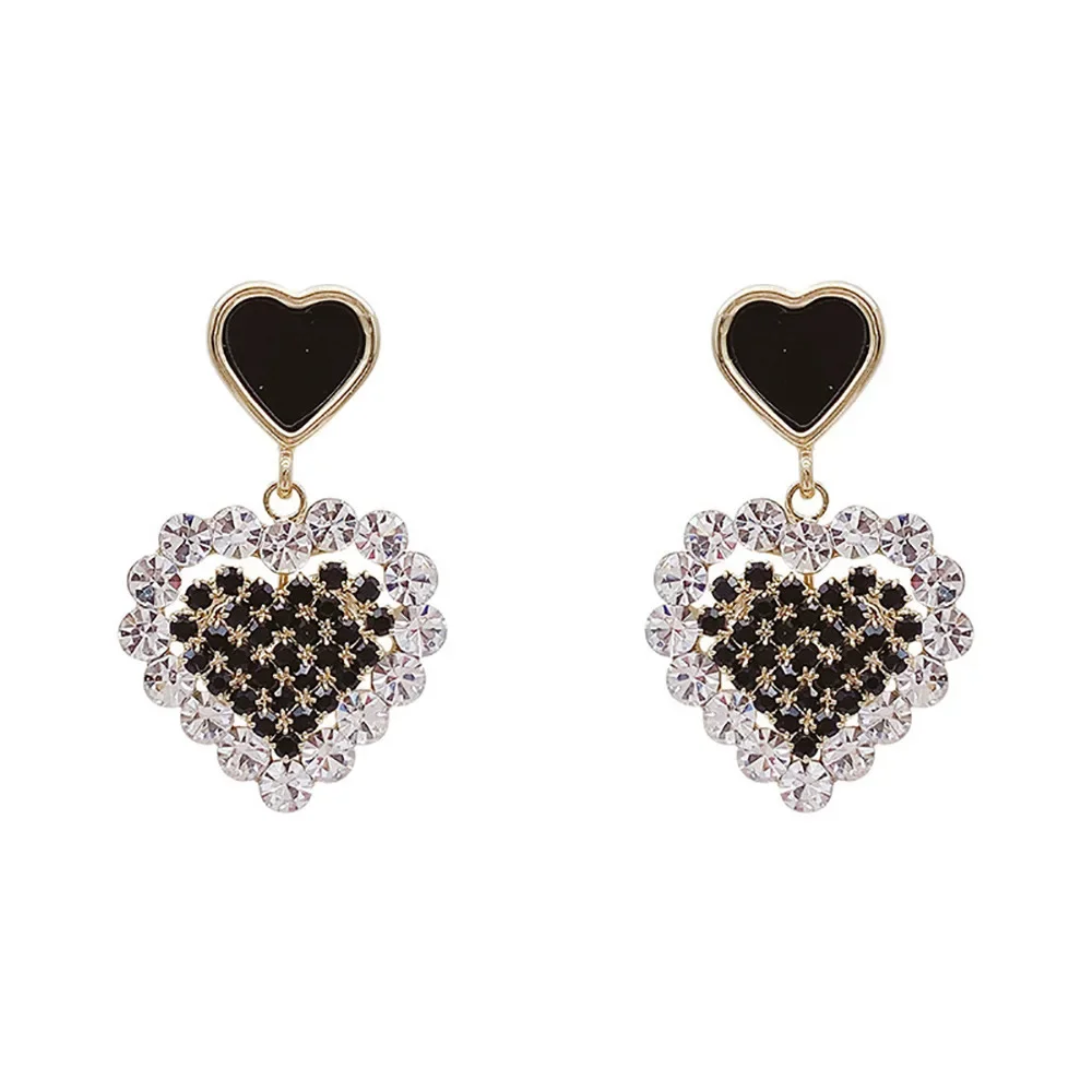 Черные серьги в форме сердца с масляной вставкой элегантные персиковые женские