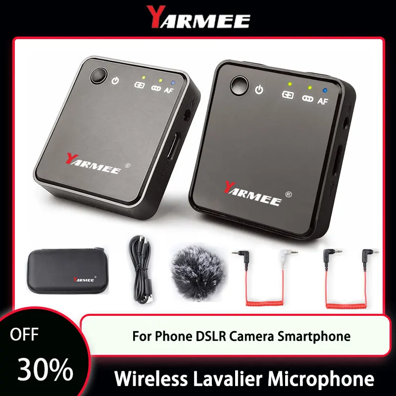 

Беспроводной петличный микрофон YARMEE, приемник-передатчик для телефона, DSLR-камеры, смартфона, 2,4 ГГц, микрофон для записи интервью