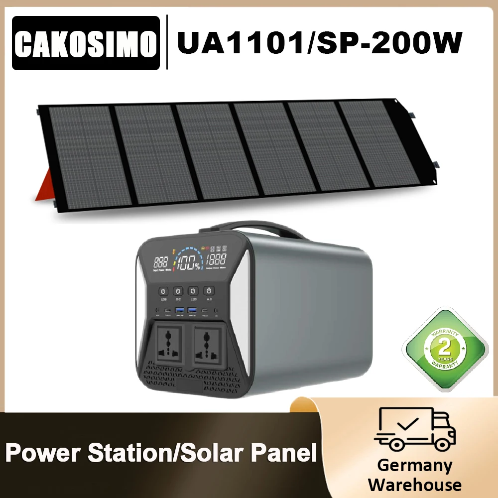 

Cakosimo 1000W Portable Power Station with 200W Solar Panel 280800mAh Generator for House Emergency Charging DC / AC Inverter