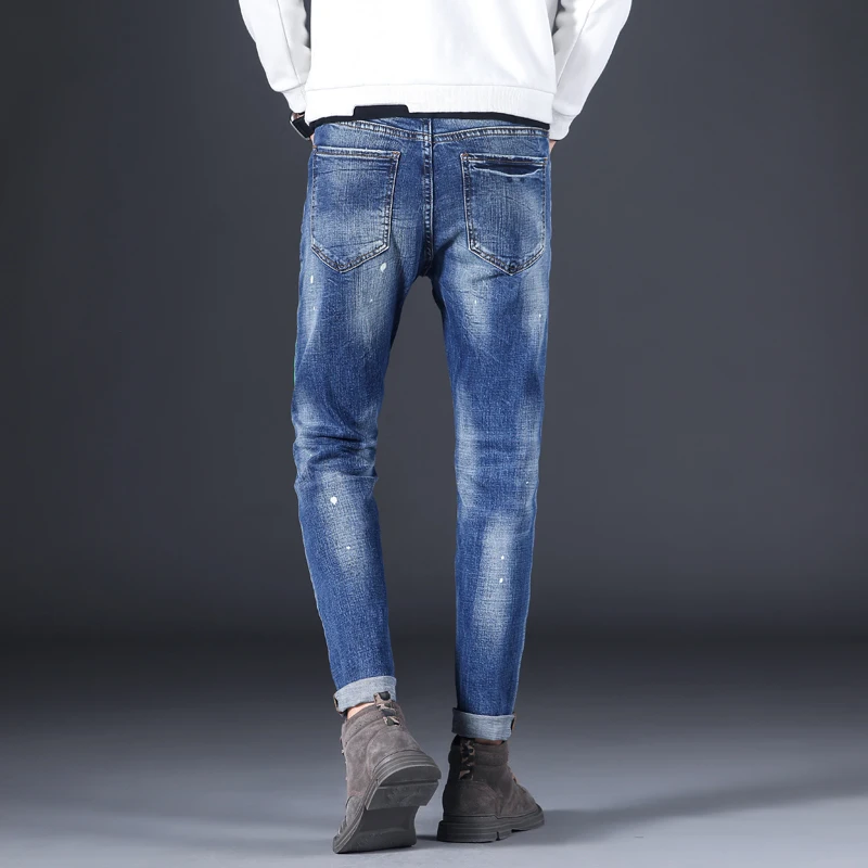 2023 New Fashion Colorful Printing Jeans Men's Straight Fit Elastic Men's Jeans Pants Men's Street Clothing Slim Fit Jeans