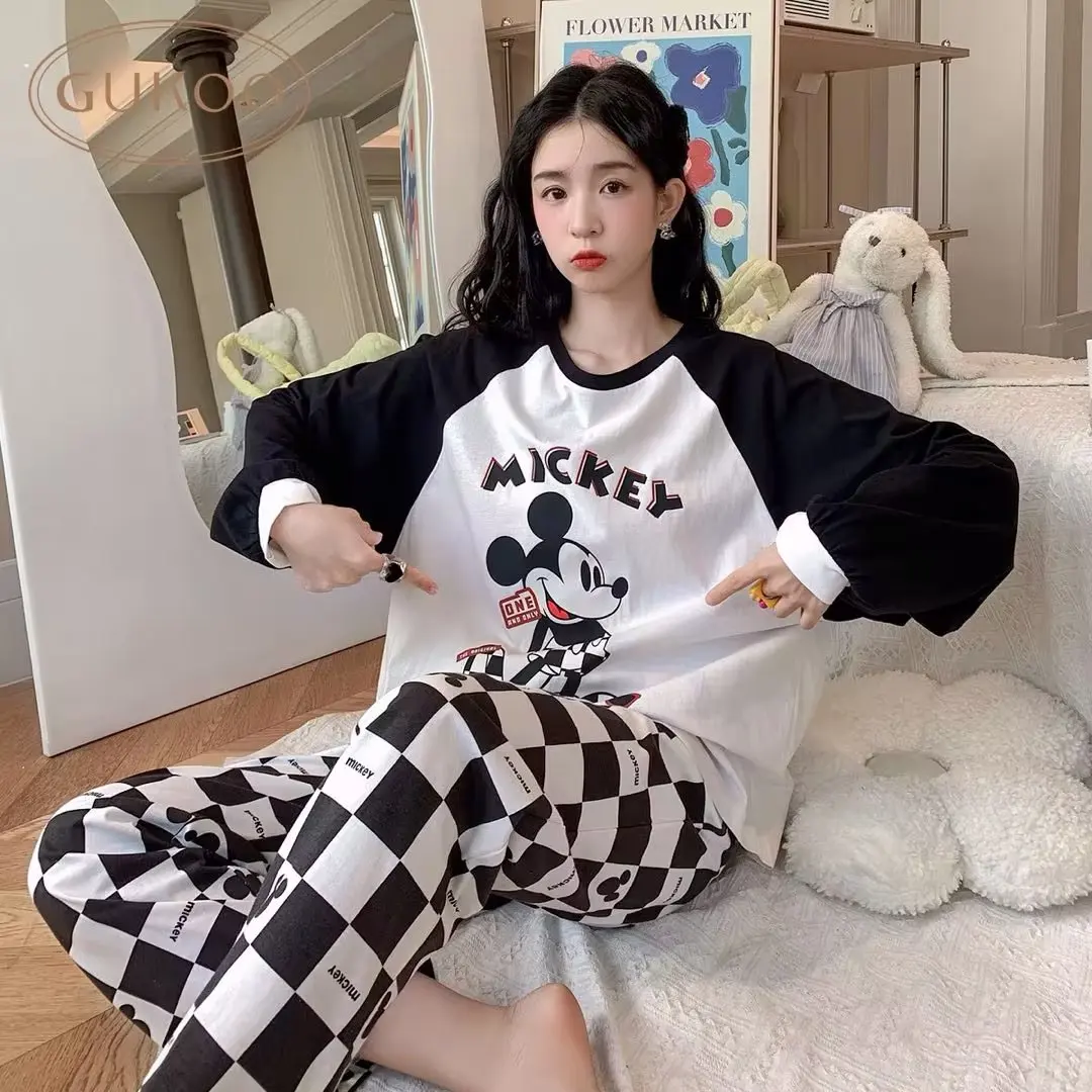 

Disney Mickey Mouse Pajama Sets Women Summer Pyjamas Cartoon Cute Sleepwear Loungewear Pijama Mujer Loose Night Suits Homewear