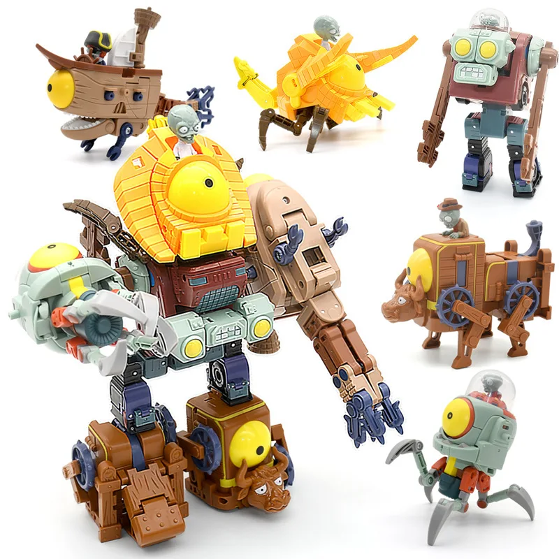 

5 In 1 Assembly Deformation Zombie BOSS Robot Doll PVZ Plants Vs Zombies Educational Toys PVC Action Figure Model Toys Kid Gift