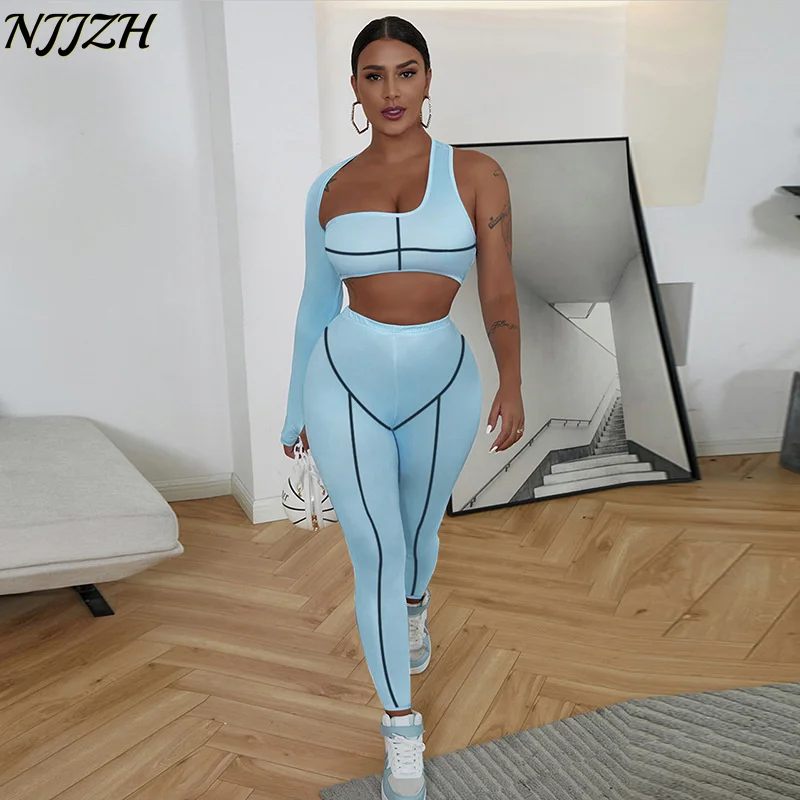 

NJJZH 2022 весна-лето Модные женские сексуальные спортивные однотонные с воротником-лодочкой с одним рукавом на одно плечо пакет бедра высокая ...