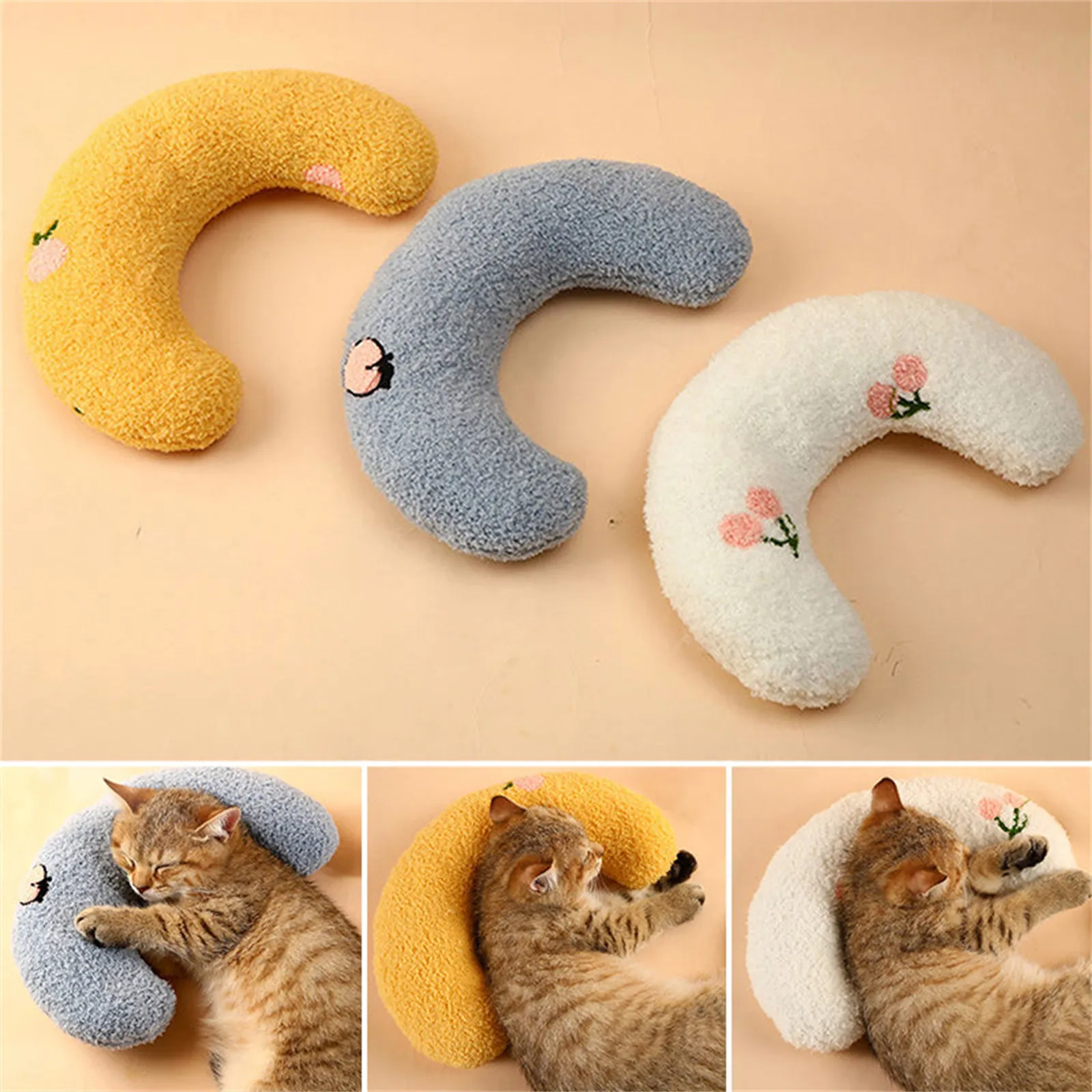 

U-Shaped Little Pillow For Cats Ultra Soft Pet Calming Toy Half Donut Cuddler Cat Cute Cozy Sleeping Pillow Machine Washable