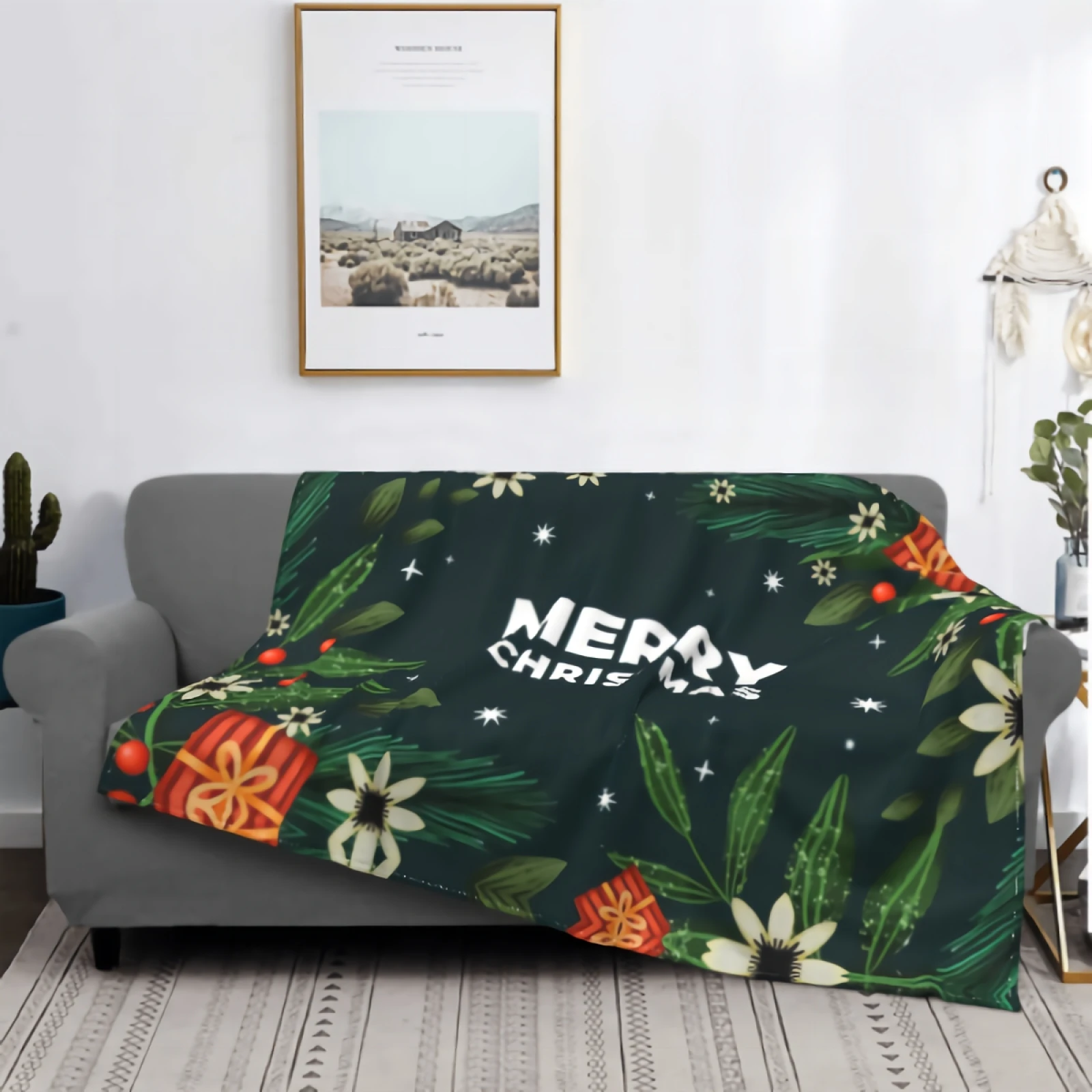 

Watercolor Christmas Super Soft Throw Blanket for Bed Couch Sofa Lightweight Travelling Throw Size for Kids Adults All Season