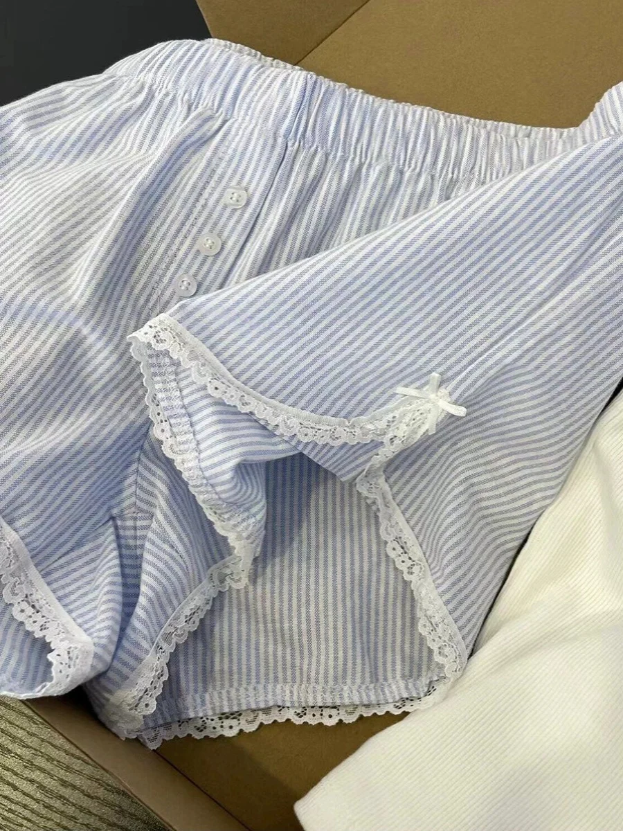 K-sle милые кружевные пижамы женские летние 2024 повседневные широкие шорты с