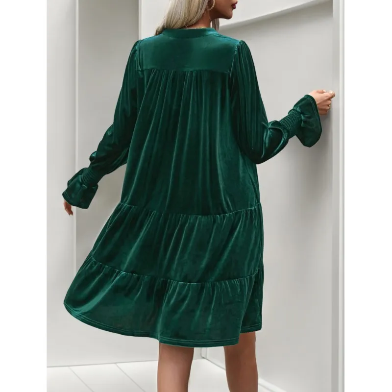 Сплошное вельветовое женское осеннее платье элегантное и модное подметающее