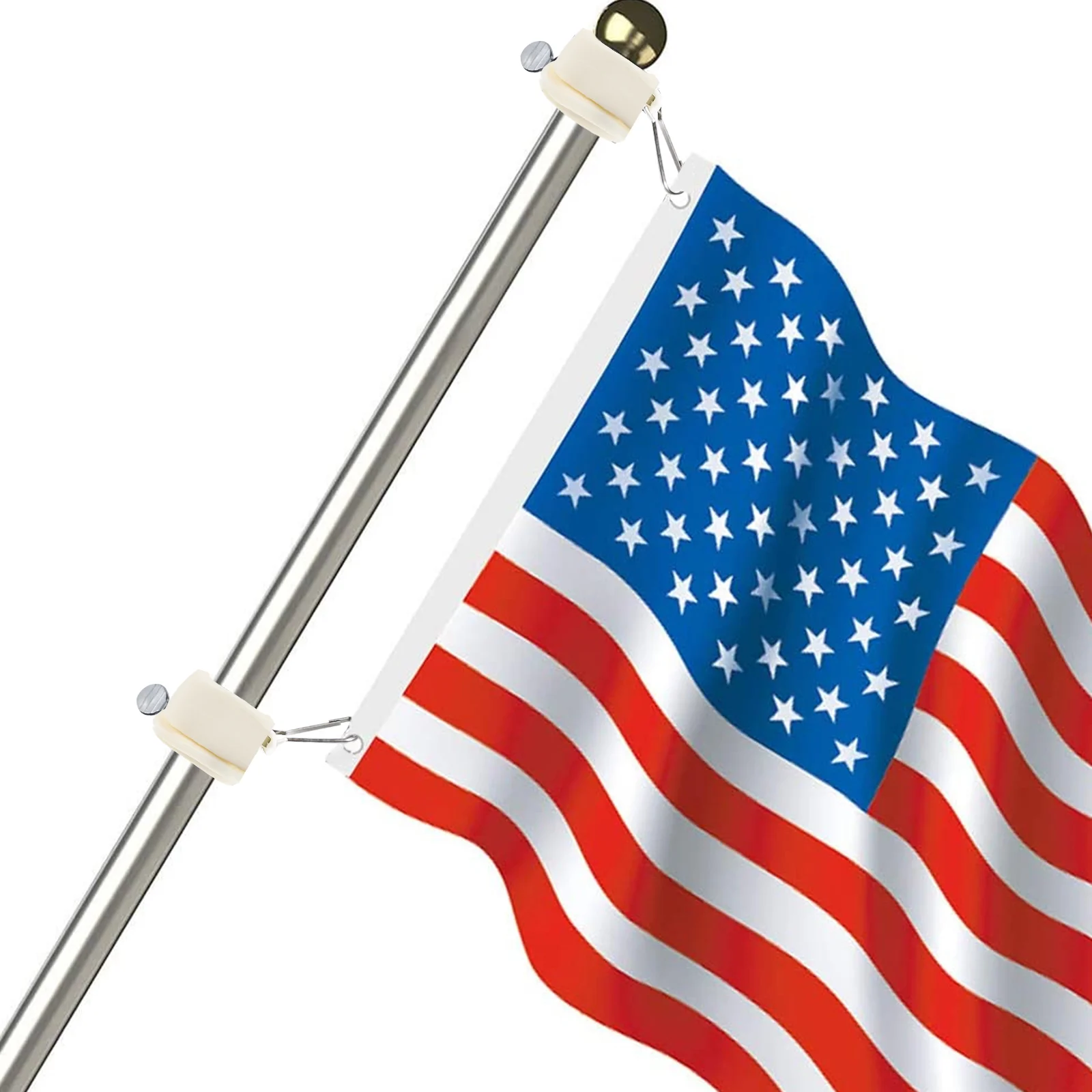 

4Pcs 1 Inch Flag Pole Mounting Ring Free Flag Pole Rings with Metal Clip Rotating Flag Rings Fasteners for Home Shop White