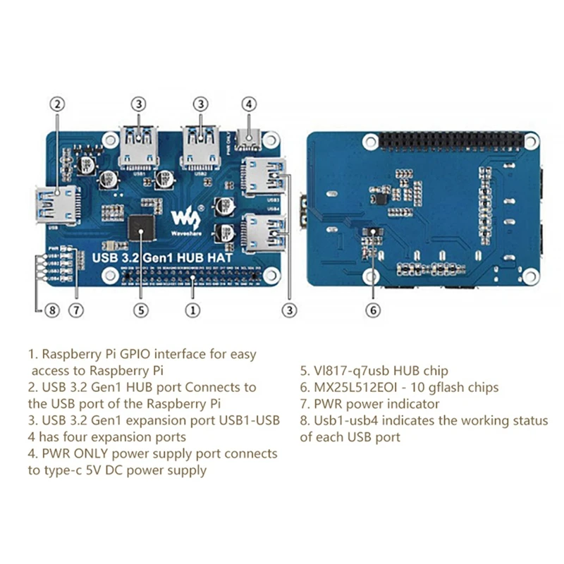 Плата расширения головки Waveshare USB 3 2 Gen1 HUB для Raspberry Pi 4B 3B + Zero порты без драйвера |