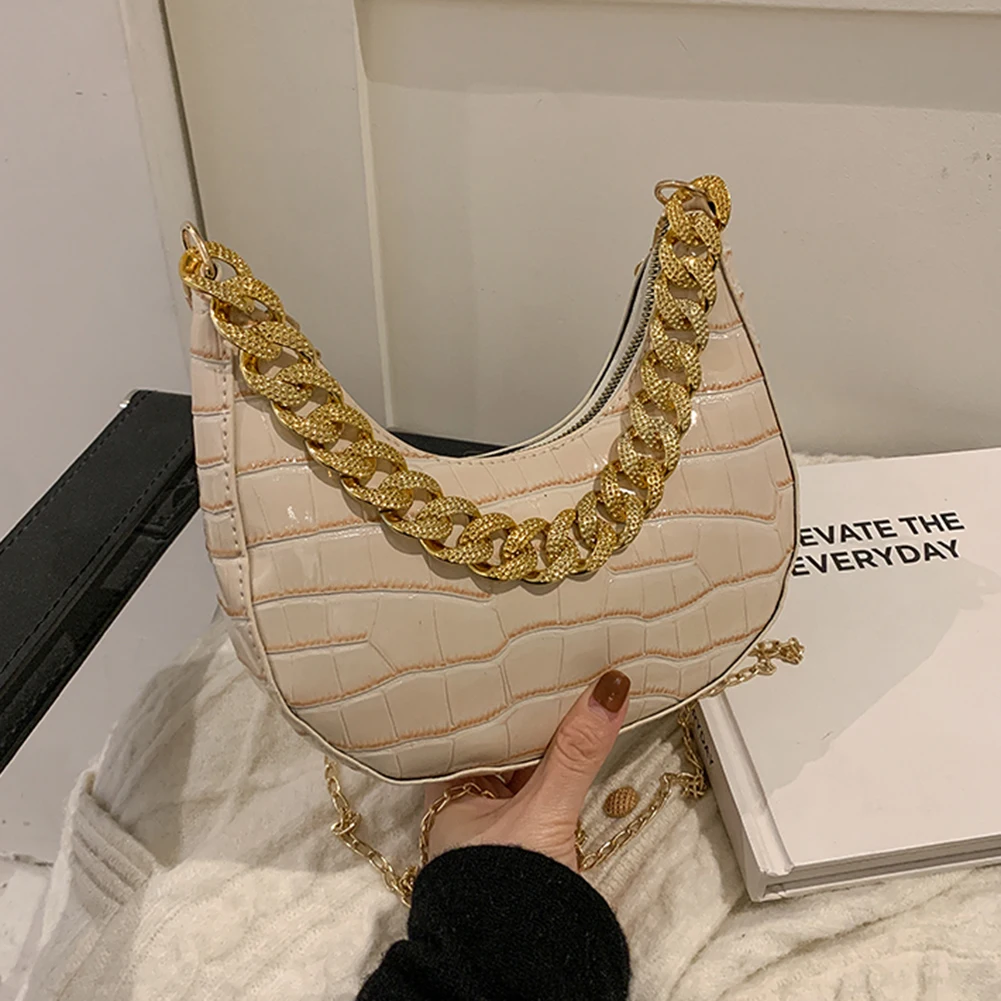

Chain Crocodile Shoulder Bag For Women 2022 New Trend Fashion Crescent Purses And Handbags Exquisite Armpit Shopping Bag