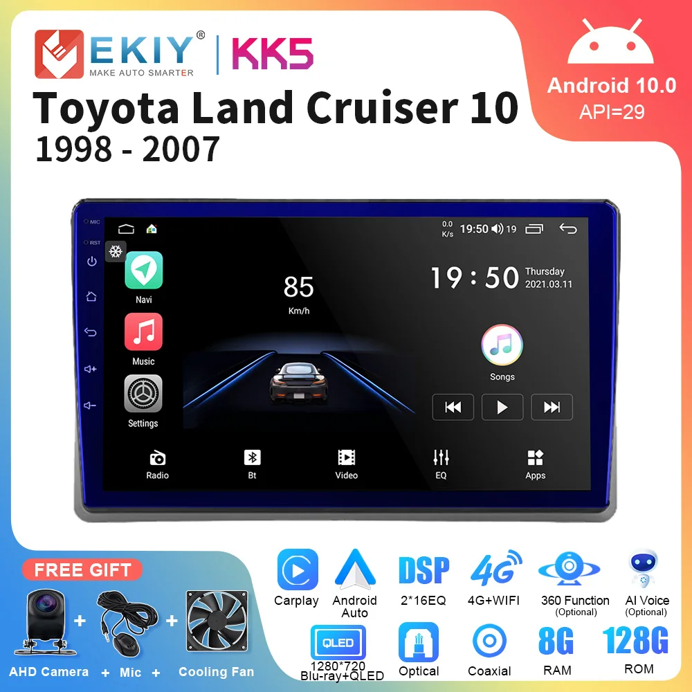 EKIY KK5 QLED DSP Android автомобильное радио для Toyota Land Cruiser 10 J100 100 1998 - 2007 мультимедийный