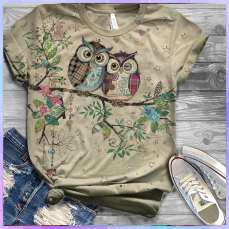 

Kawaii Oversized t-Shirt Vintage Owl Design t-Shirts Women Harajuku Graphic Tees Shirts Cute Cartoon Tshirts Top Female Tshirts