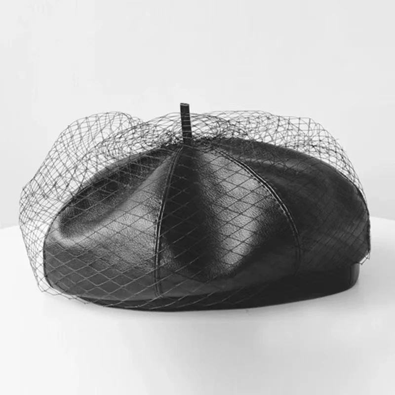 Новинка увлекательная черная зимняя шапка шикарный кожаный французский берет с