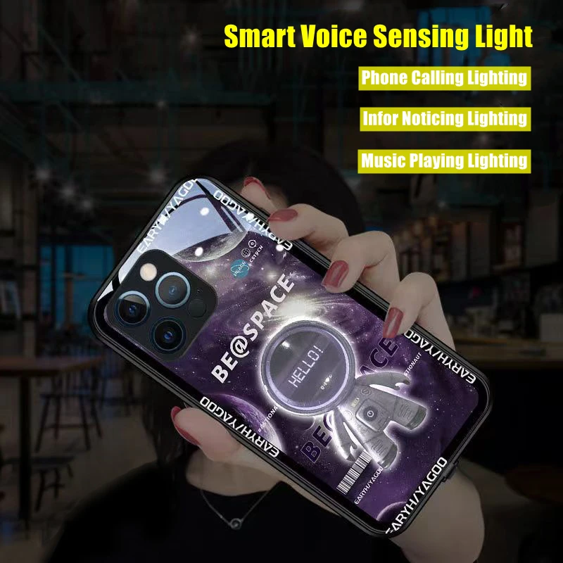 

Space Astronaut 7 Color LED Light Glowing Luminous Tempered Glass Phone Case for Xiaomi 11 12 13 Redmi K40 K50 Pro Lite Ultra