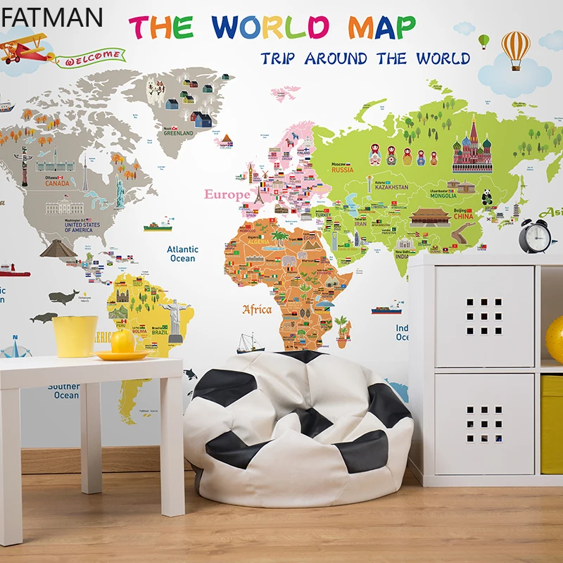 

FATMAN Custom Children's Room Bedroom Background Wallpaper World Map Wall Covering 3D Environmental Protection Mural Dropship