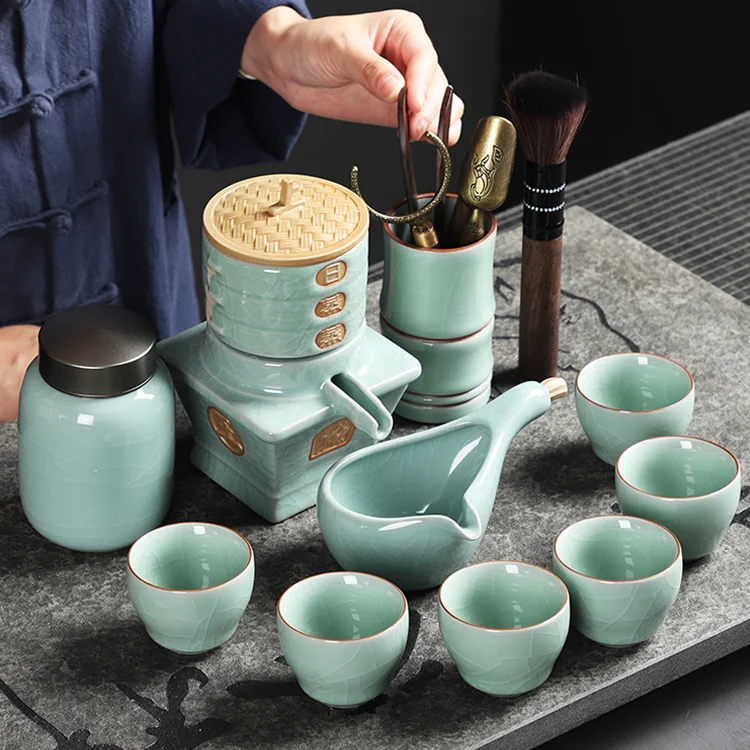 

Celadon Luxury Tea Table Set Chinease Ceramic Kung Fu Tea Ceremony Set Afternoon Vintage Loucas Em Porcelana Drinkware DK50TS