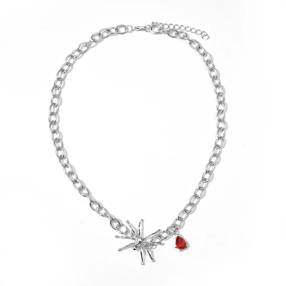 

Gothic Style Spider Necklace Small Design Red Crystal Necklace Pendant for Women Temperament Fashion Jewelry Wholesale