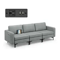 Costway Modular 3-Seat Sofa Couch w/ Socket USB Ports & Side Storage Pocket Dark Grey