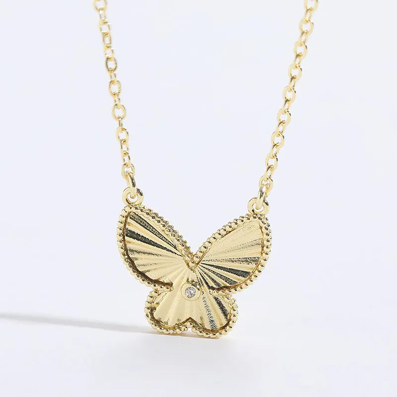 

2023 New Fashion Women Temperament Zircon Inlaid 14K Real Gold Butterfly Pendant Copper Clavicle Chain Necklace/Earring Jewelry