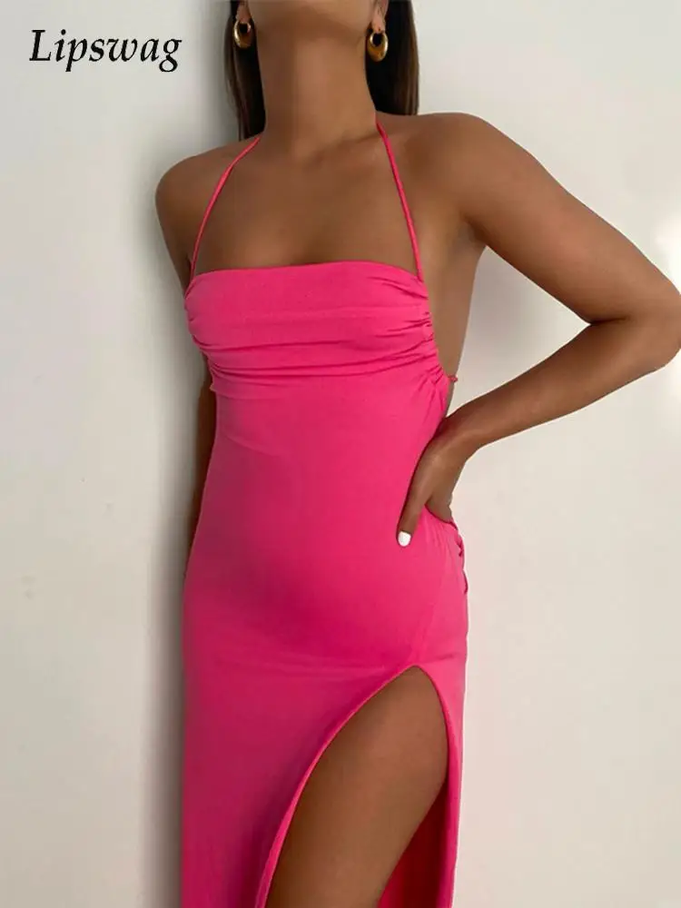 

Sexy Straps Sling Backless Beach Dresses Women Solid Sleeveless Lace-up Hollow Out Party Dress Summer Fashion Ladies Club Dress