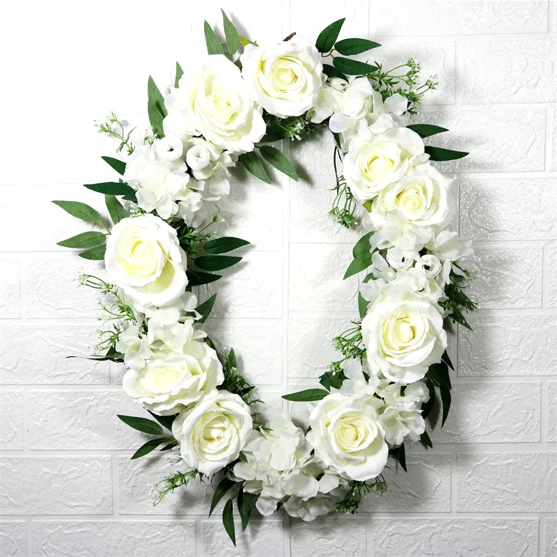 

Artificial Flower Wreaths Silk White Rose Fake Flower Spring Door Wreath Valentines Day Mothers Day Wall Home Wedding Decoration