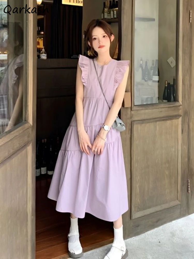 

Flying Sleeve Dress Women A-line Sweet High Waist French Gentle Girlish Summer Clothing Temper All-match New Fashion Vestidos