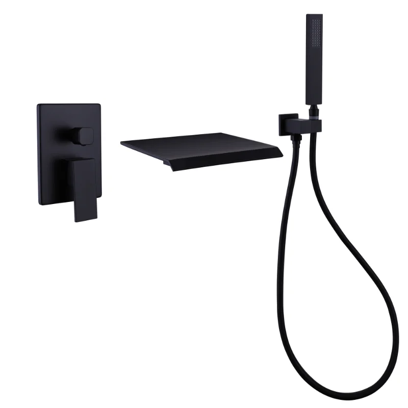 

TrustMade Pressure-Balance Waterfall Single Handle Wall Mount Tub Faucet with Hand Shower\ Matte Black - 2W02