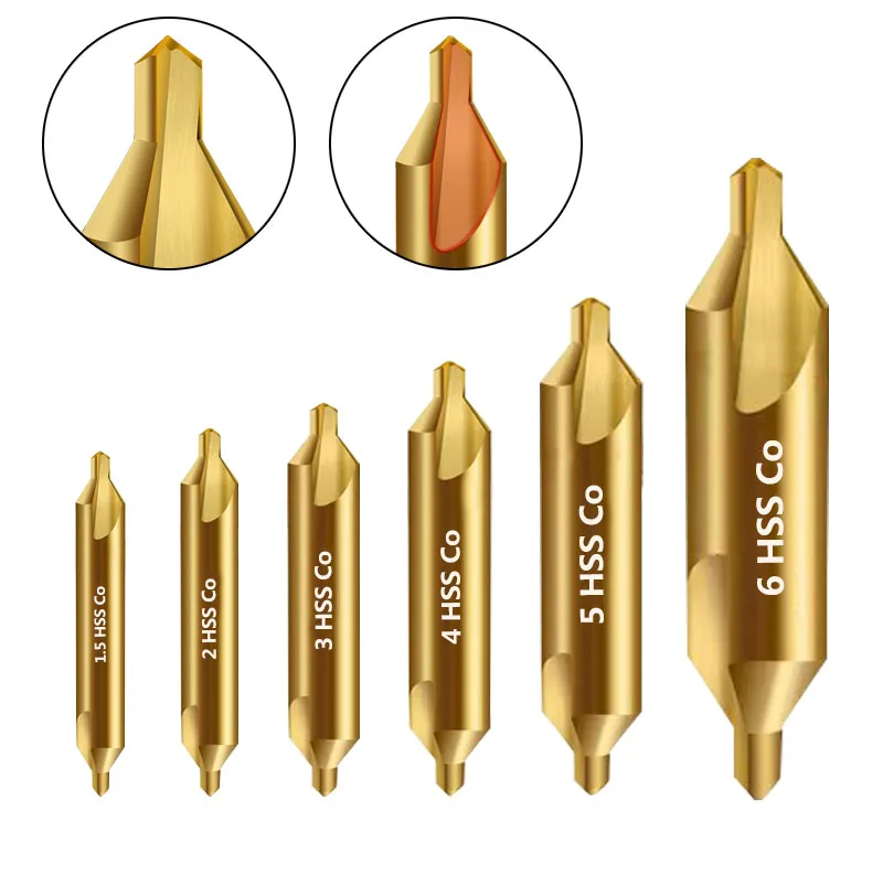 M35 Cobalt Center Drill Bit HSS-Co 5% Tin Coated 60 Degree Centering Countersink Drill Metalworking Hole Cutter